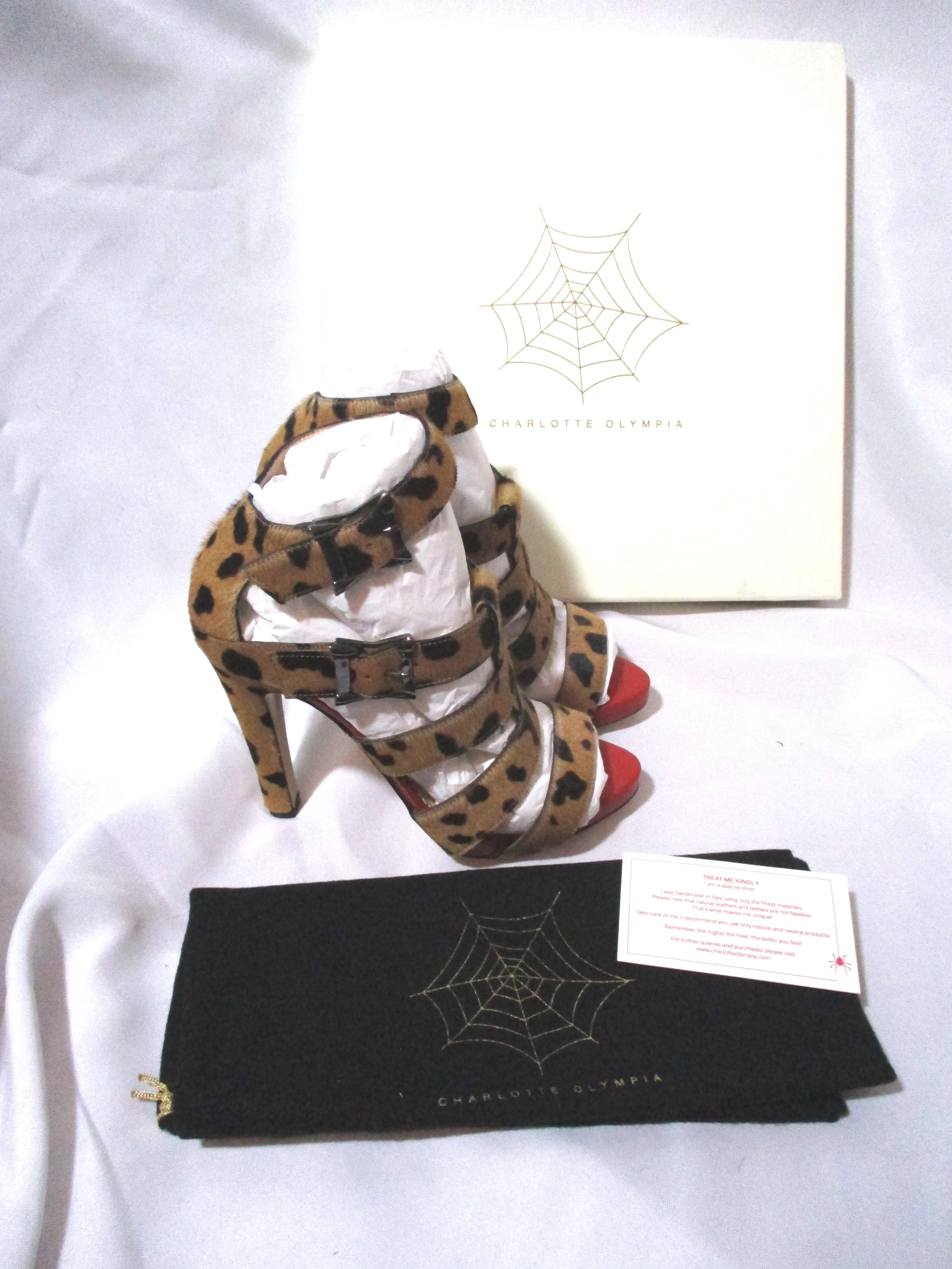 NEW CHARLOTTE OLYMPIA URSULA Strappy Sandal HEEL Shoe LEOPARD PONY Fur 36