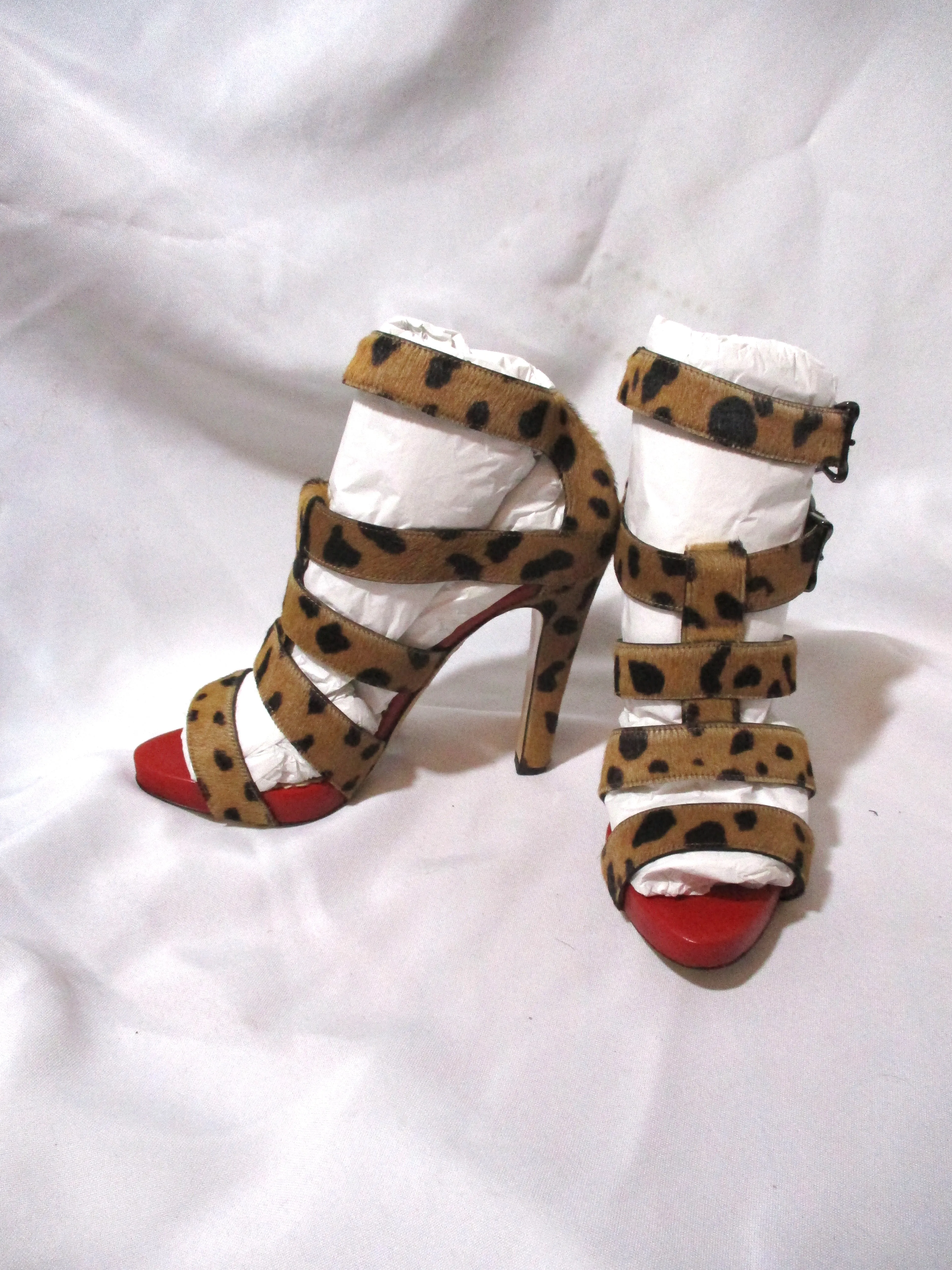 NEW CHARLOTTE OLYMPIA URSULA Strappy Sandal HEEL Shoe LEOPARD PONY Fur 36