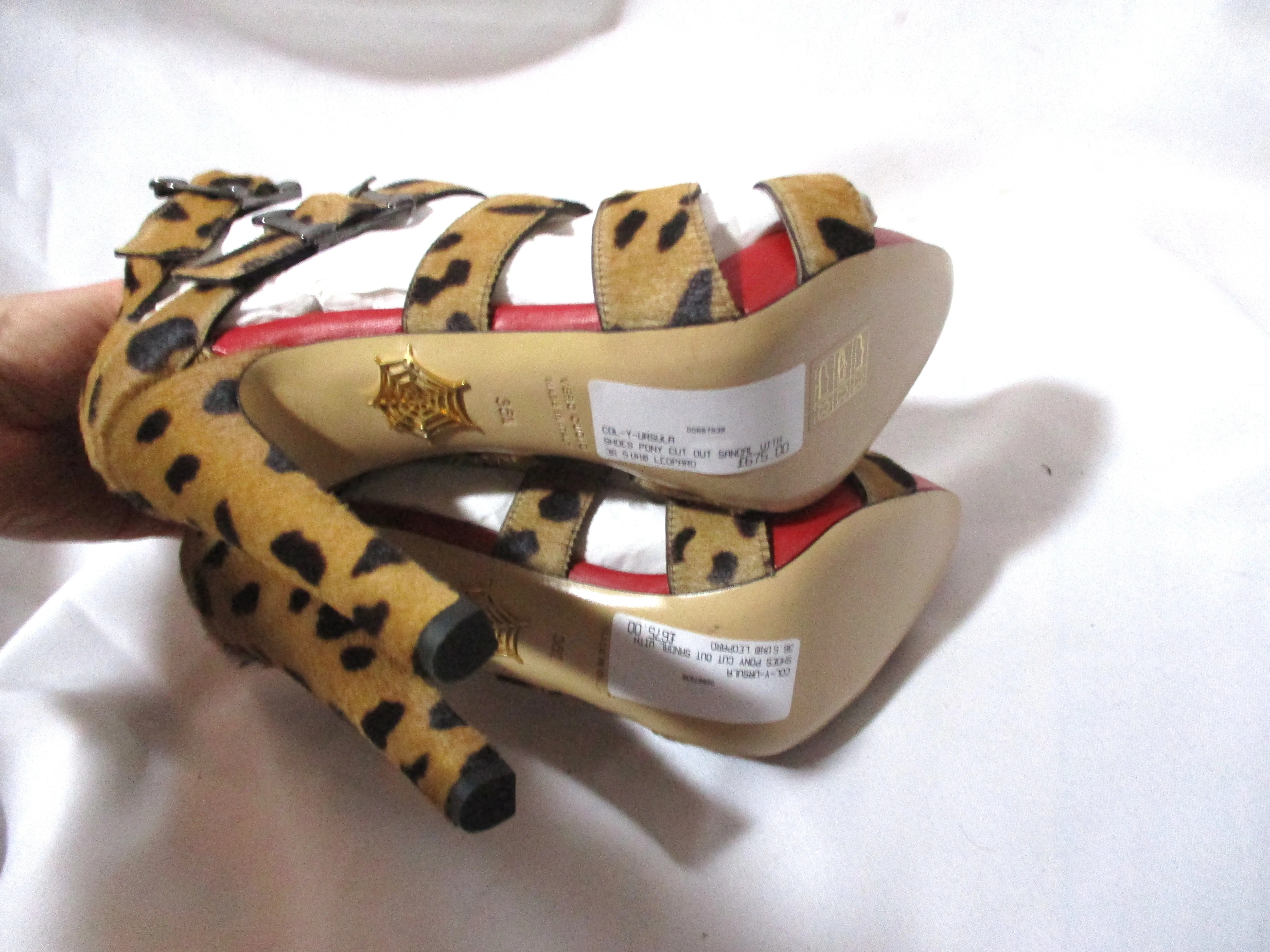 NEW CHARLOTTE OLYMPIA URSULA Strappy Sandal HEEL Shoe LEOPARD PONY Fur 36