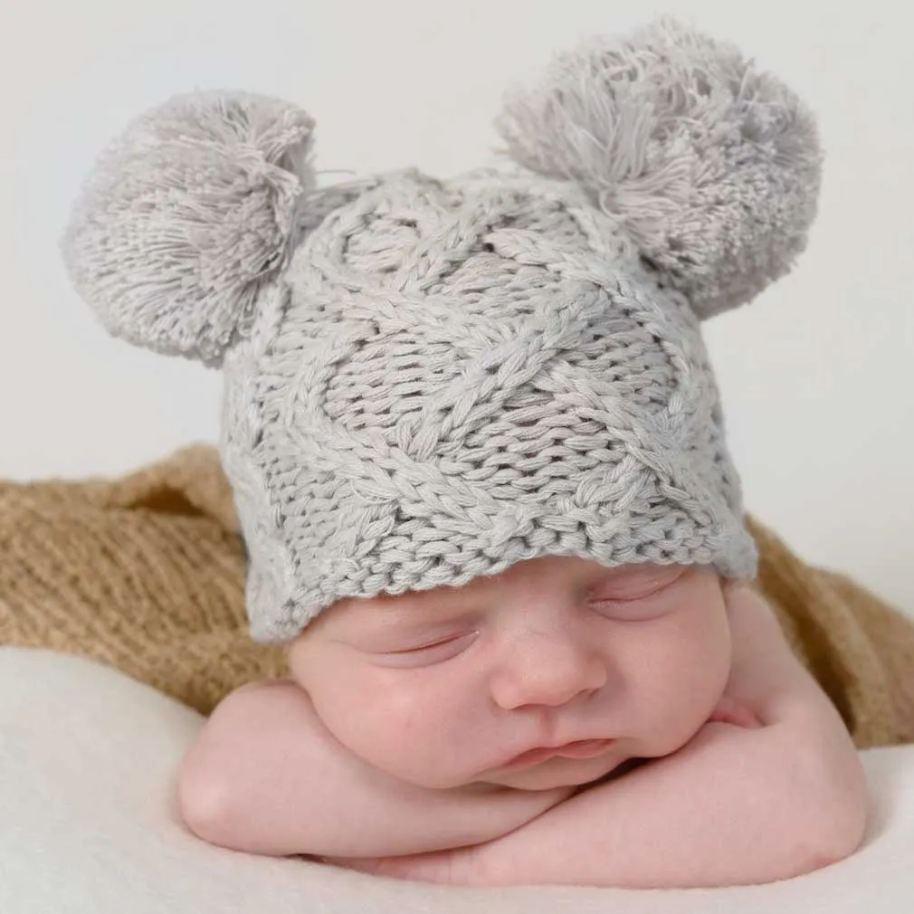 NEWBORN ARAN GREY BEANIE HAT