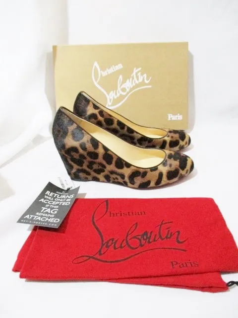 NWT NEW CHRISTIAN LOUBOUTIN PONY LEOPARD Wedge SHOE 36.5 / 6 Heel