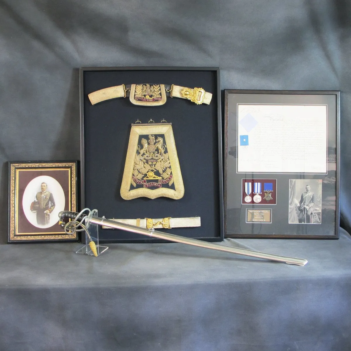 Original British Victorian Royal Horse Artillery Officer Set with Commission Signed by Queen Victoria