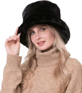 Oxford Chic Faux Fur Black Winter Bucket Hat