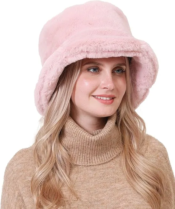 Oxford Chic Faux Fur Leopard Winter Bucket Hat