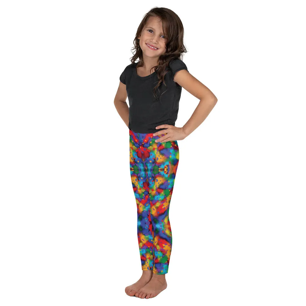 Painted Rainbow Kaleidoscope Kid's Leggings, Toddler, Girls and Boys Matching Family Outfits