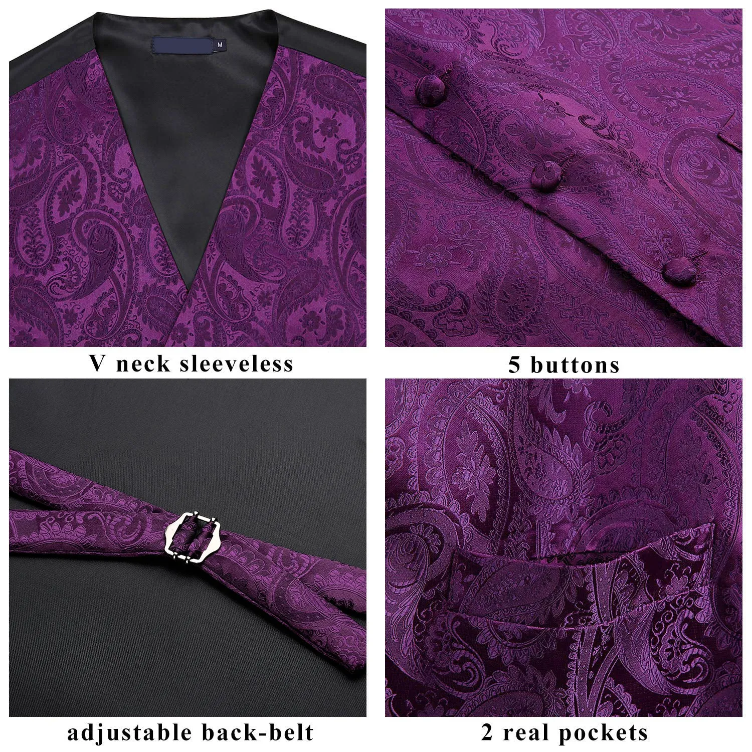 Paisley Suit Vest Tie Handkerchief Set - PURPLE