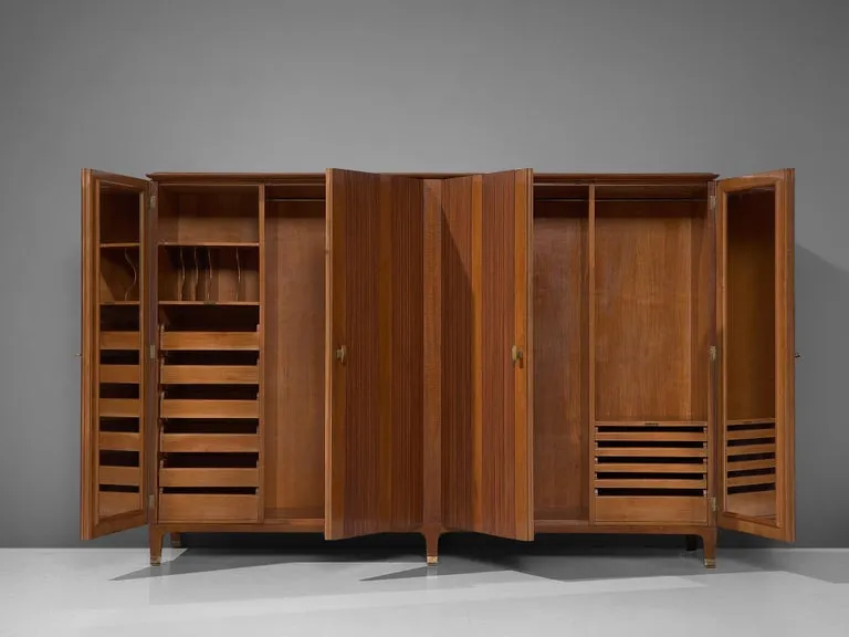 Paolo Buffa Wardrobe with Walnut Grissinato Front and Brass Accents