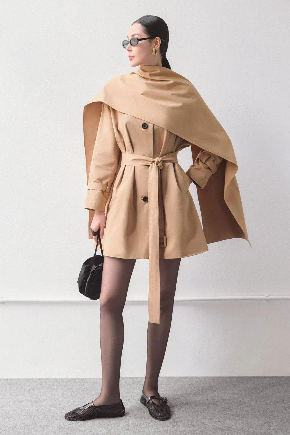 Paula A-line Collared Neck Cotton Thigh Length Coat