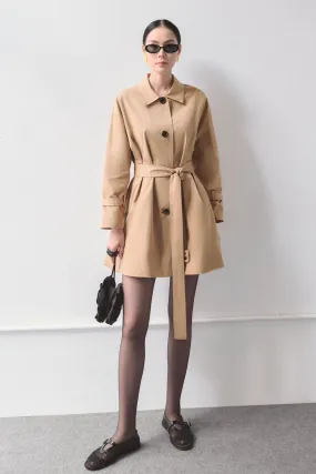 Paula A-line Collared Neck Cotton Thigh Length Coat