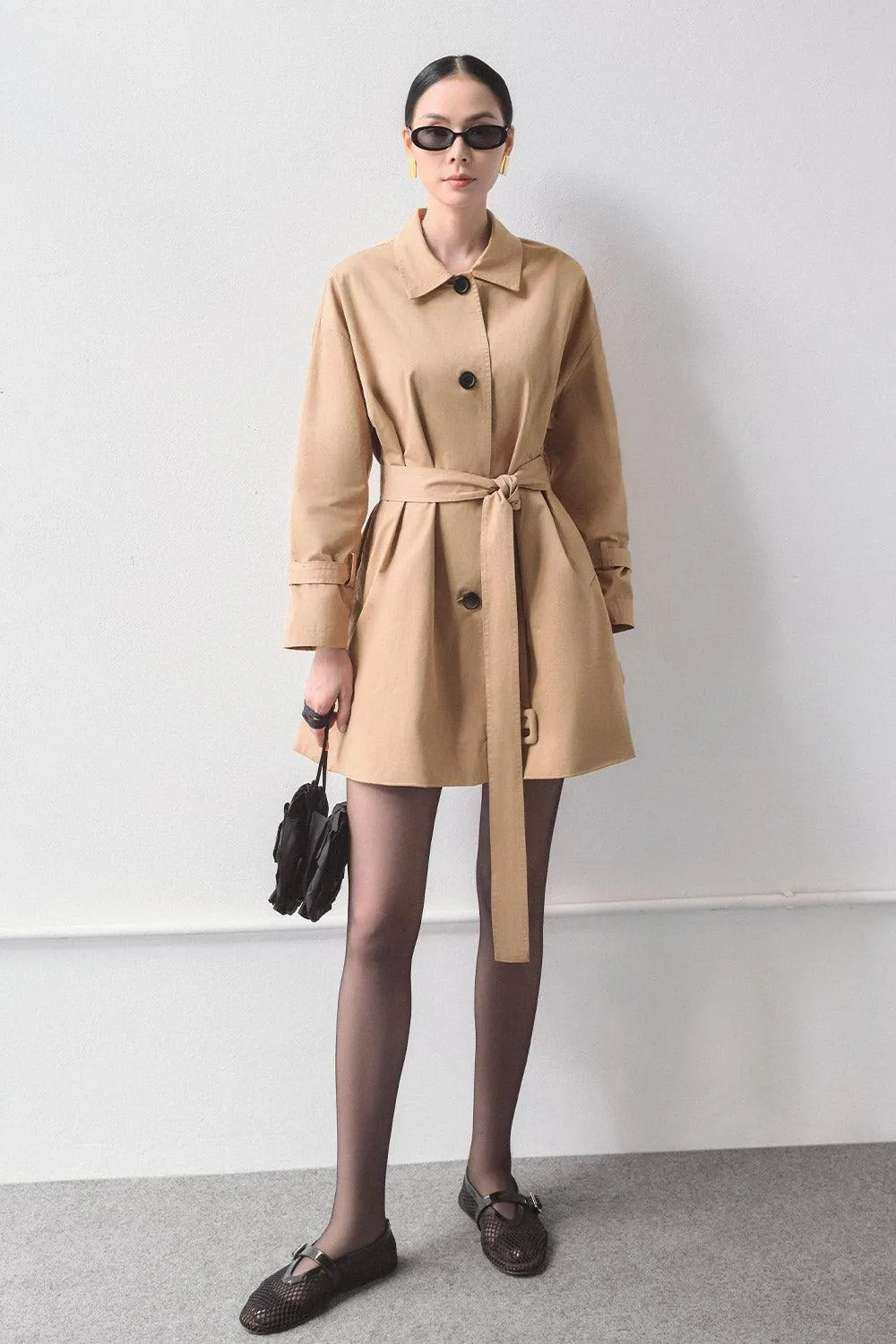 Paula A-line Collared Neck Cotton Thigh Length Coat