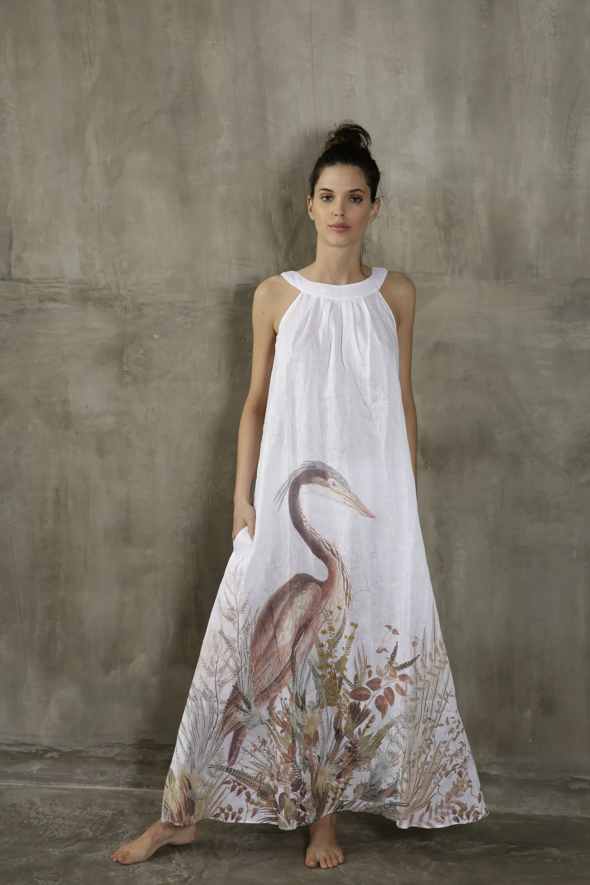 Peacock Linen Maxi Dress by S-Mode