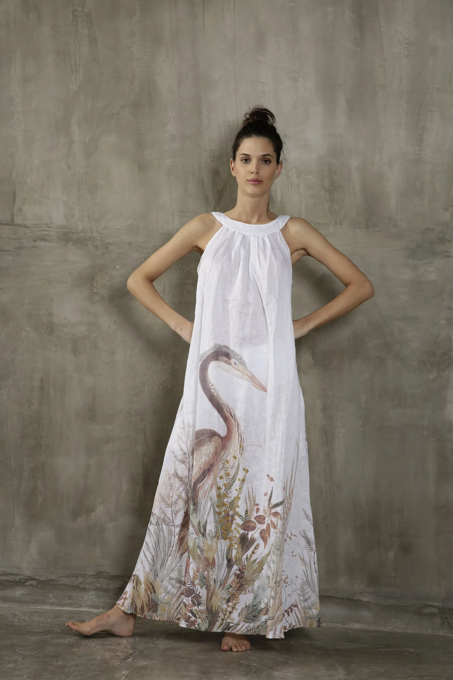 Peacock Linen Maxi Dress by S-Mode