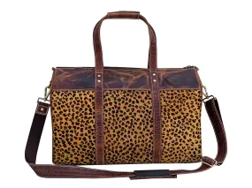 Personalizable Western Handmade Leopard Print Hair-On Leather Duffel Bag 20AB0025