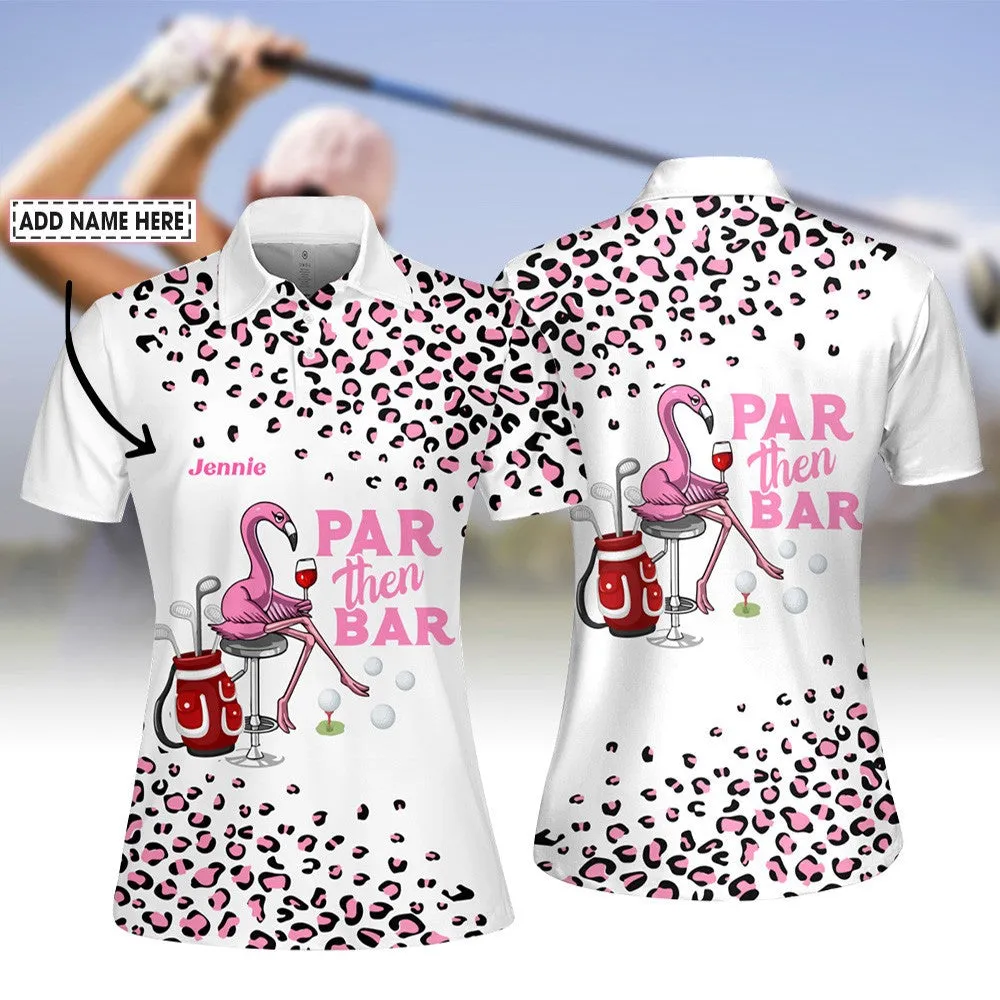 Personalized Name Pink Leopard Par Then Bar Flamingo Women Polo Shirt, Leopard Golf Shirt