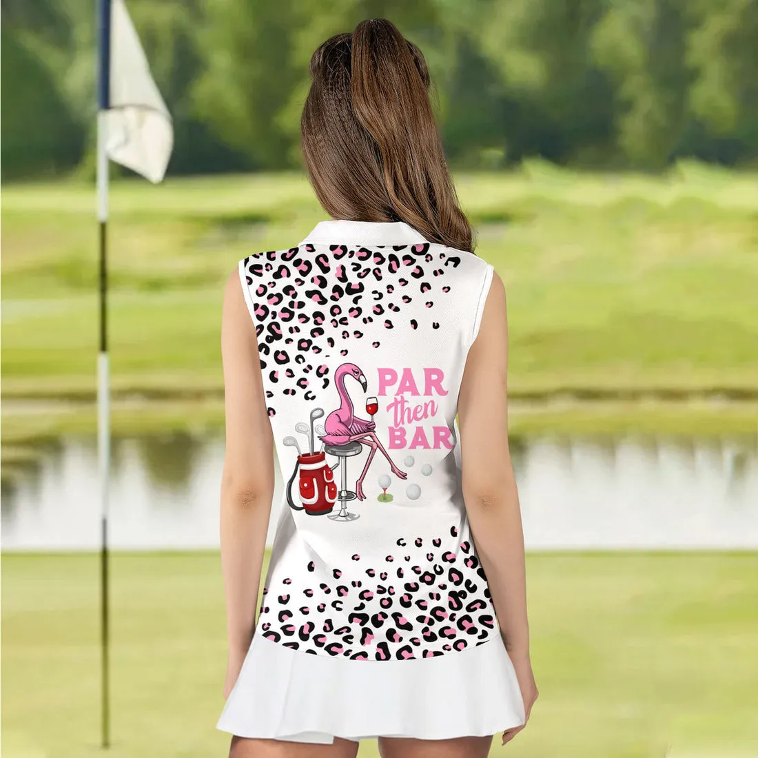 Personalized Name Pink Leopard Par Then Bar Flamingo Women Polo Shirt, Leopard Golf Shirt