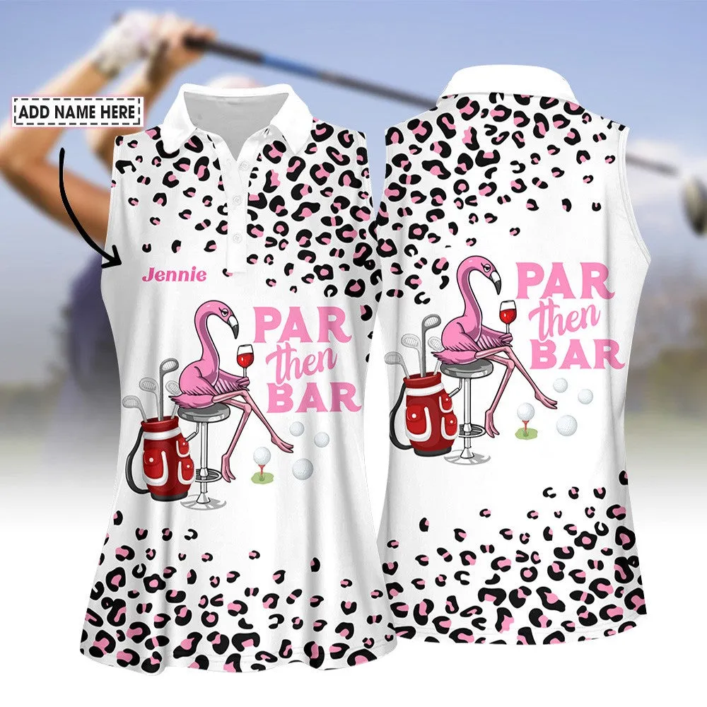 Personalized Name Pink Leopard Par Then Bar Flamingo Women Polo Shirt, Leopard Golf Shirt