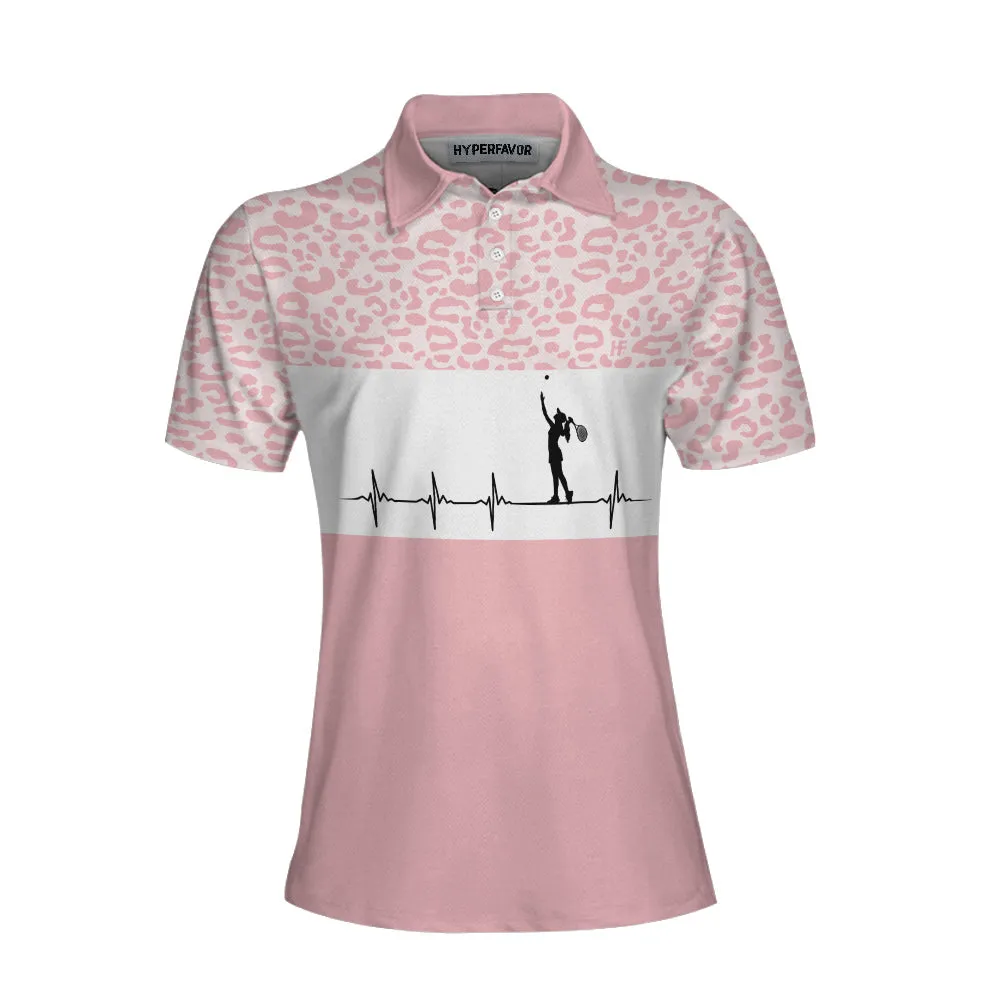 Pink Tennis Leopard Short Sleeve Women Polo Shirt. Best Women Tennis Shirt, Leopard Pattern Tennis Shirt For Female Players Coolspod