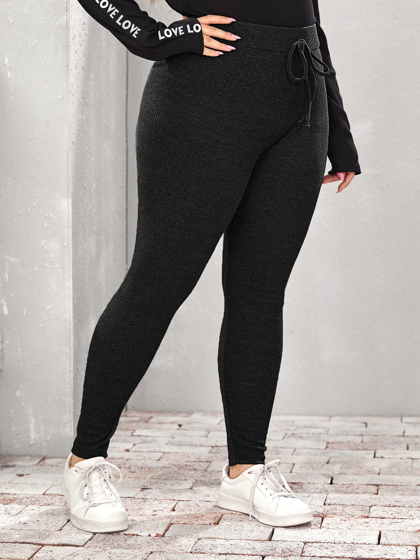 Plain Rib-Knit Cropped Plus Size Leggings