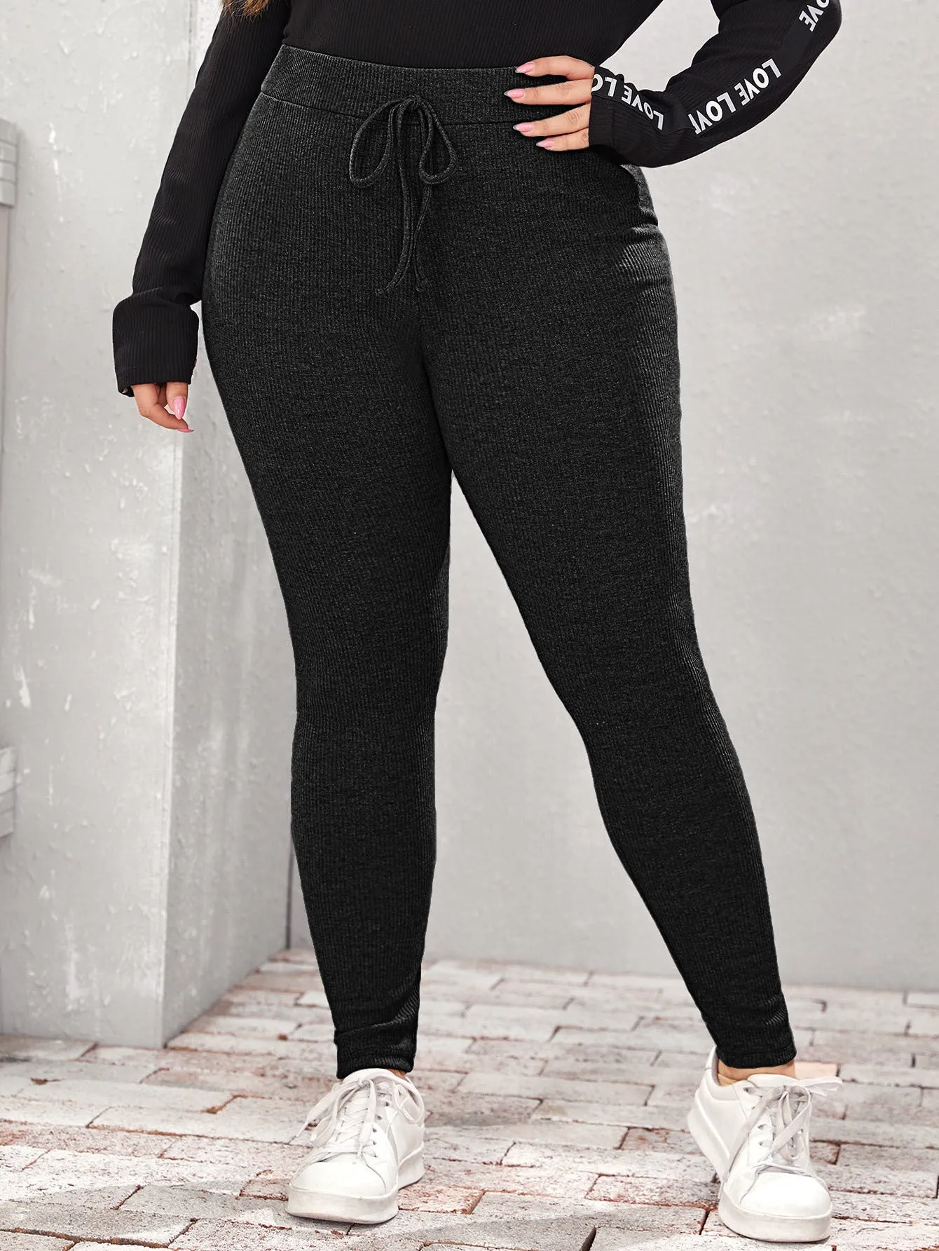 Plain Rib-Knit Cropped Plus Size Leggings