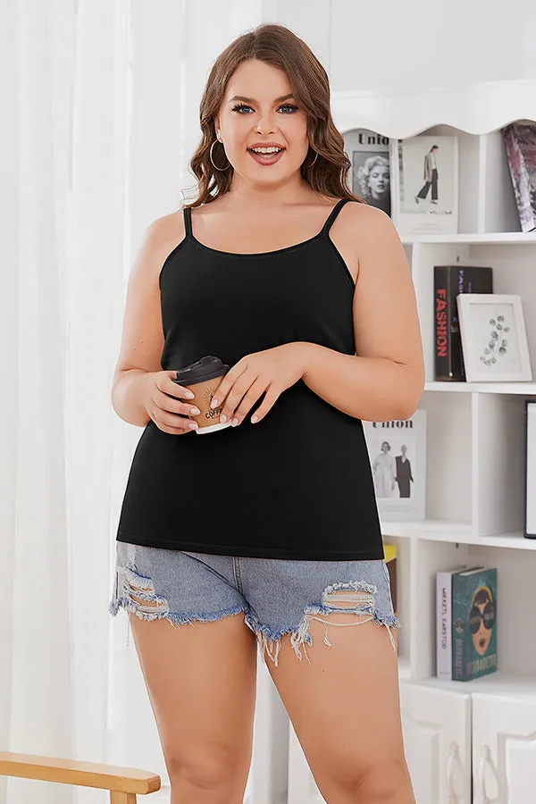 Plus Black Size Cotton Camisole Shelf Bra Spaghetti Straps Tank Top