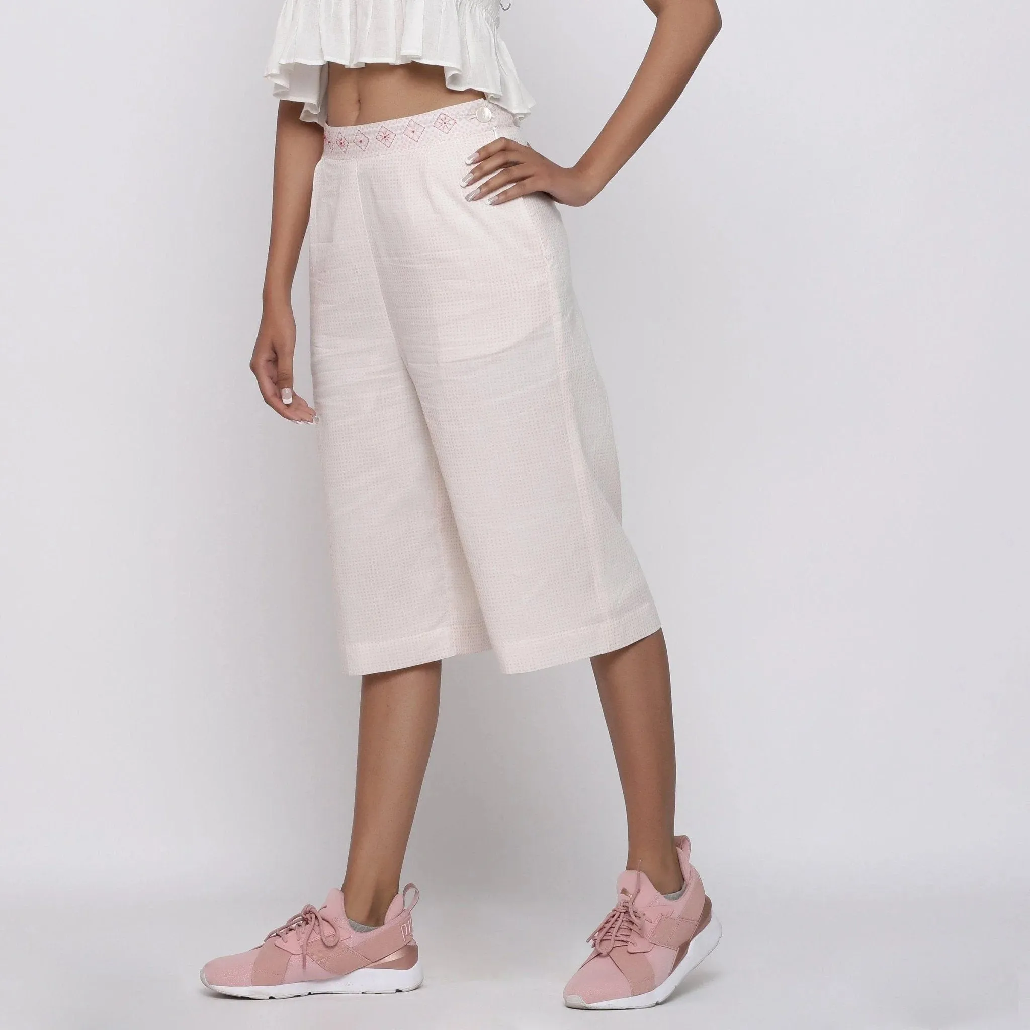 Powder Pink Ditsy Block Print Cotton Culottes