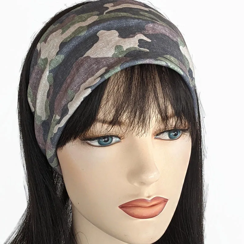 Premium, wide turban style comfy wde jersey knit  headband, camouflage