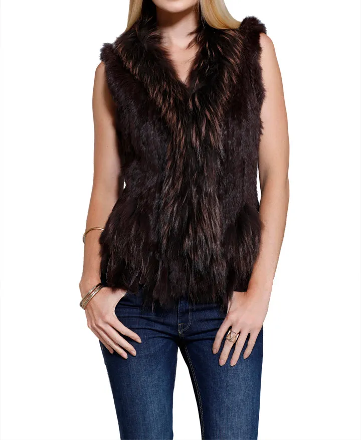 Rabbit Fur Vest with Raccoon Trim