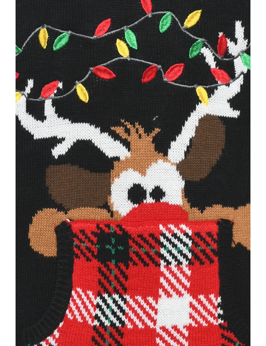 Reindeer Design Festive Christmas Jumper - L