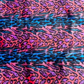 Royal Blue | Pink Multicolor Rainbow Leopard Print Faux Fur Fabric