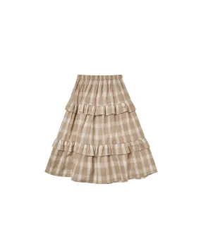 Rylee   Cru Ruffle Midi Skirt | Putty Plaid