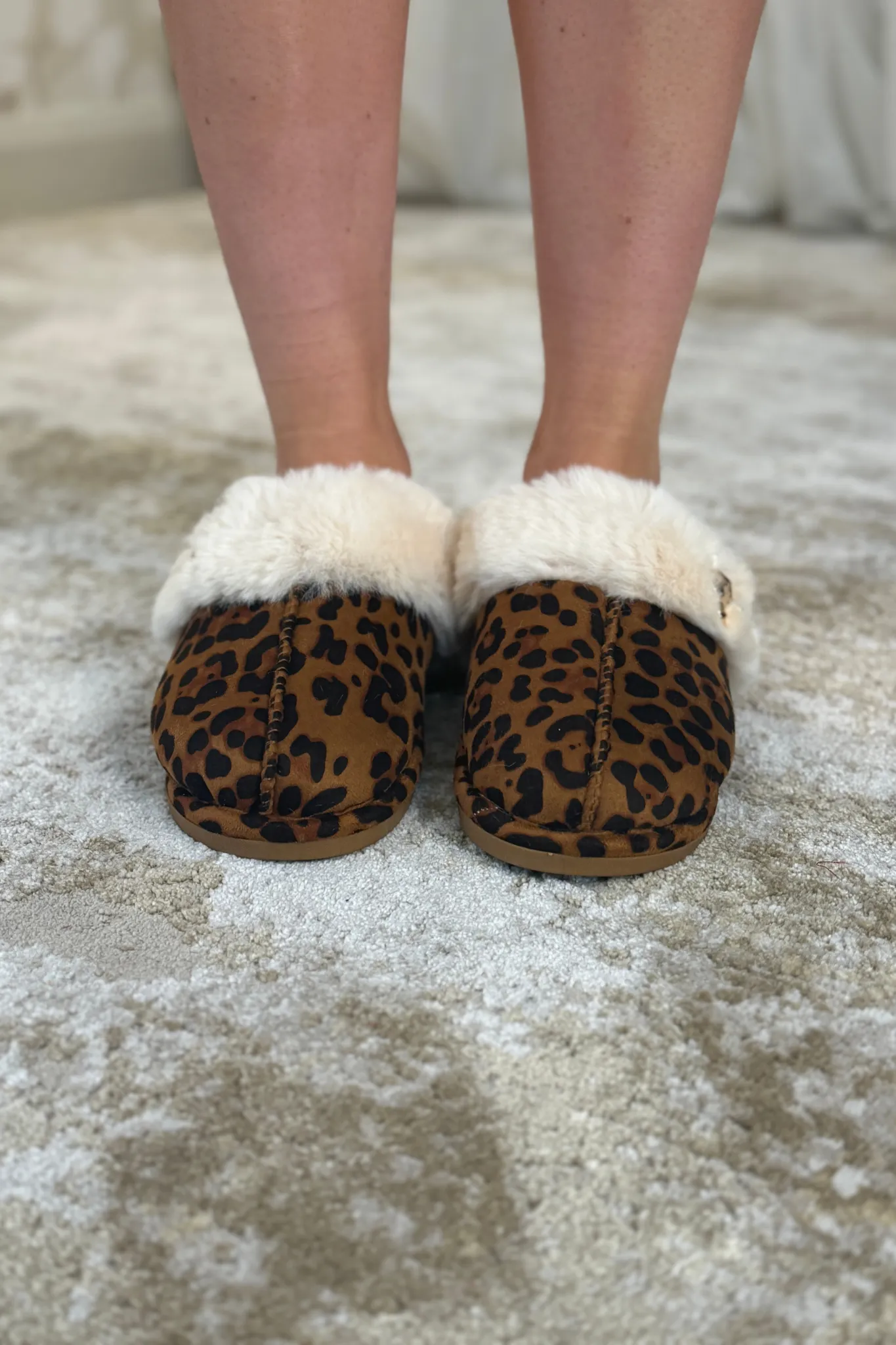 Sadie Faux Fur Trim Slippers In Leopard