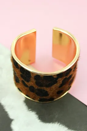 SALE! Dark Brown Leopard and Goldtone Cuff Bracelet