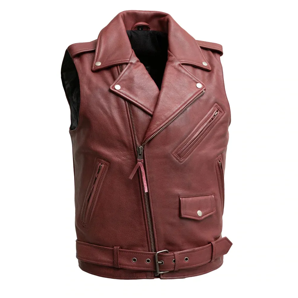 Sapphire - Men's Motorcycle Maroon Cowhide Leather Vest