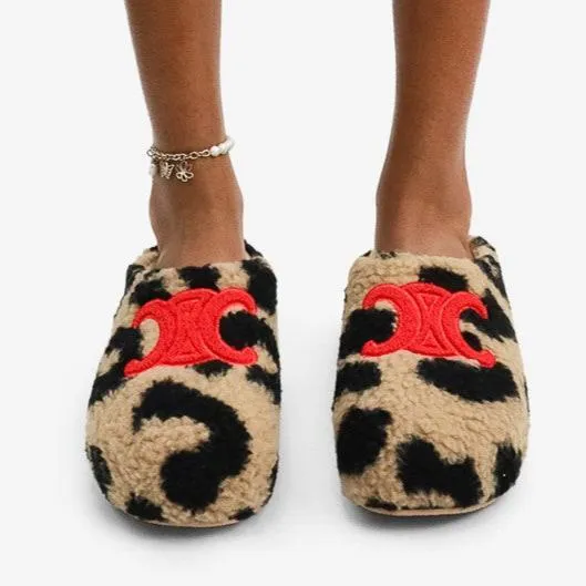 SASKIA Leopard Faux Fur Slip On Clog