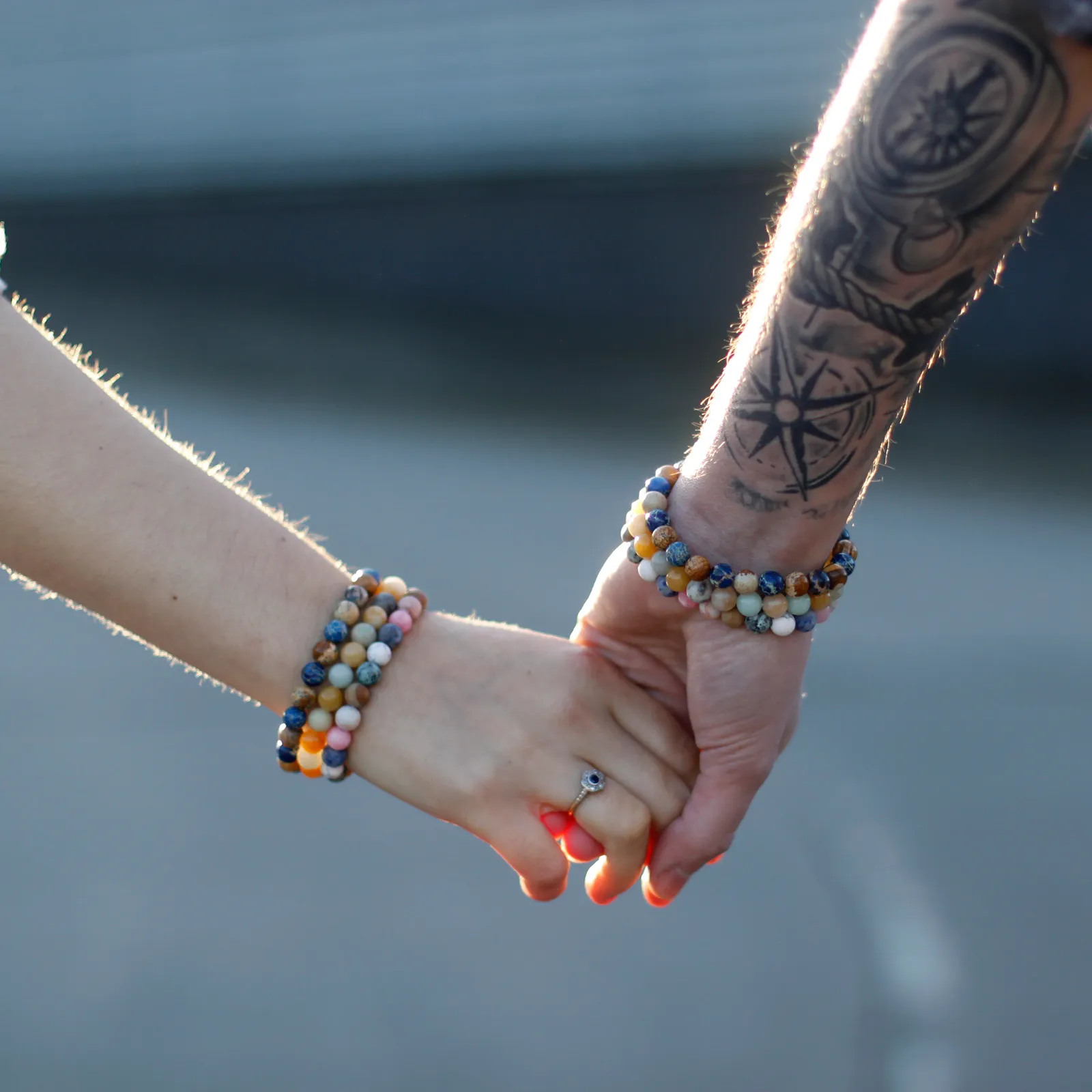 Set of 2 Gemstones Friendship Bracelets - Eternity - Leopard Skin Jasper & Lava Stone