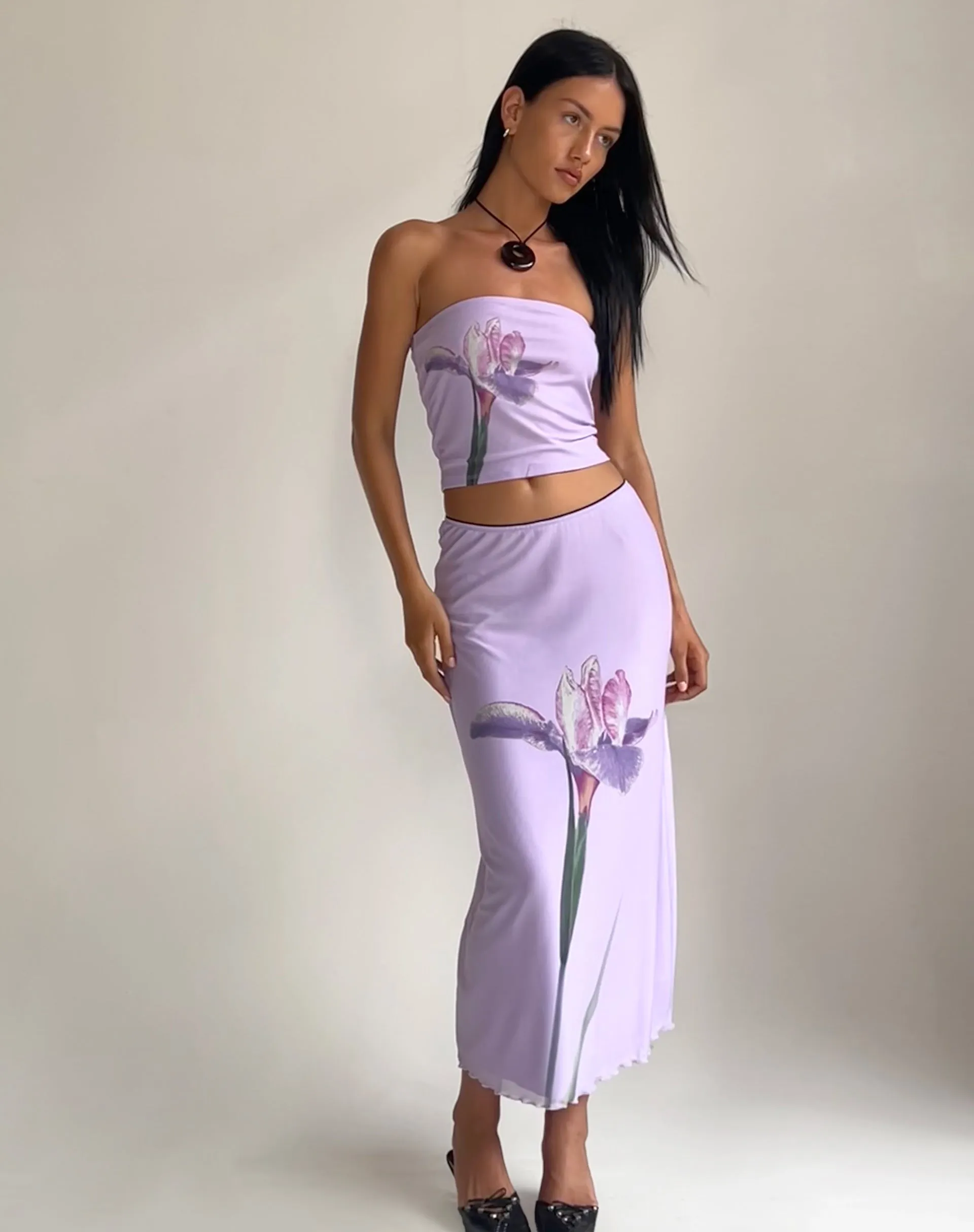 Shae Bandeau Top in Lilac Flower Placement