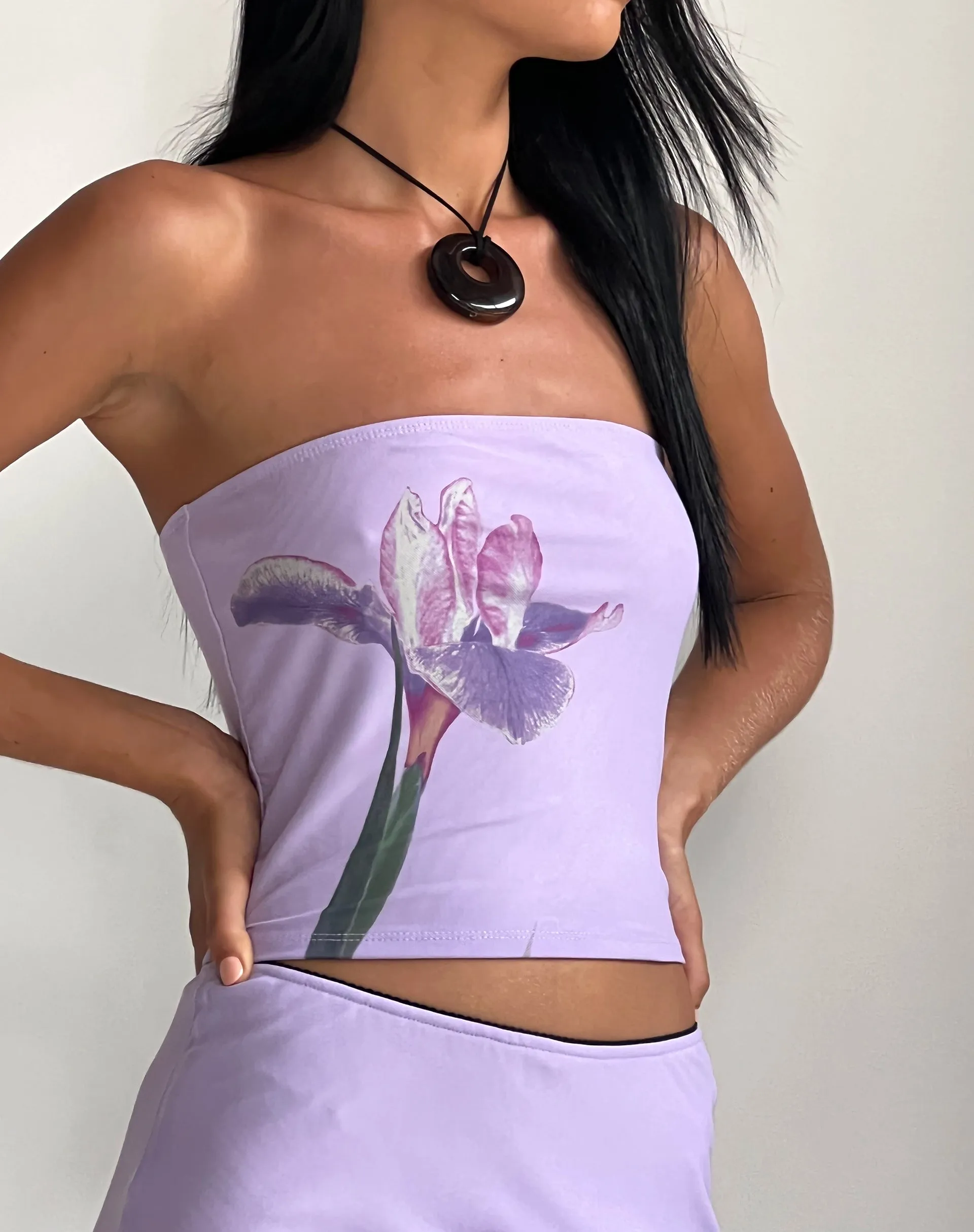 Shae Bandeau Top in Lilac Flower Placement