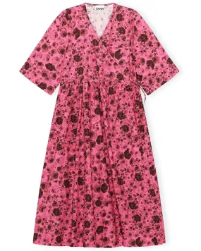 Shock Pink Floral Print Poplin Midi Dress