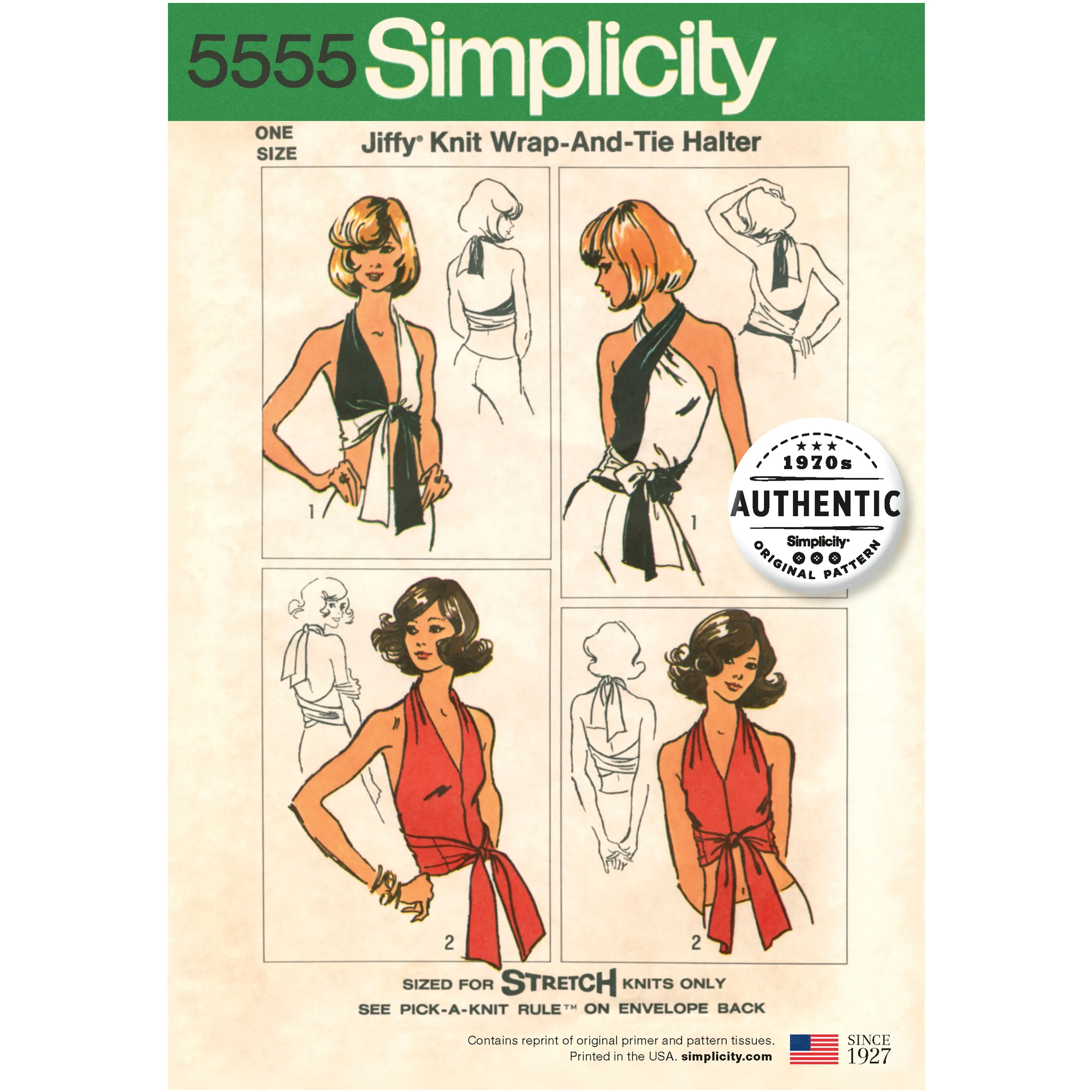 Simplicity Sewing Pattern 5555 Misses Vintage Jiffy Knit Wrap & Tie Top