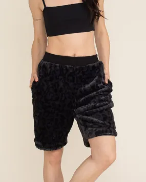 Slate Leopard Ultra Soft Faux Fur Sweat Shorts | Women's