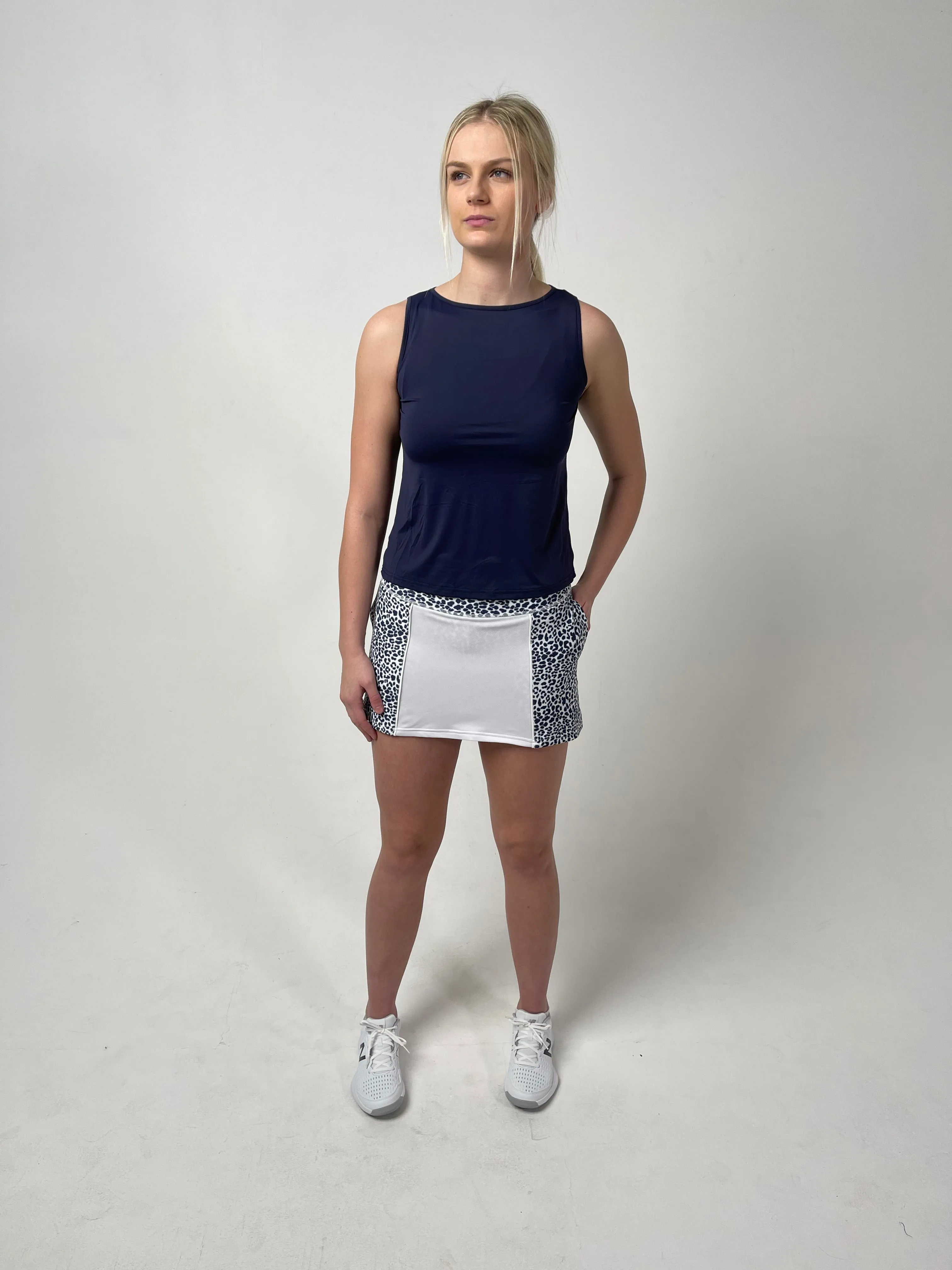 Sleeveless Shell with Back Mesh Panel- Classic Navy