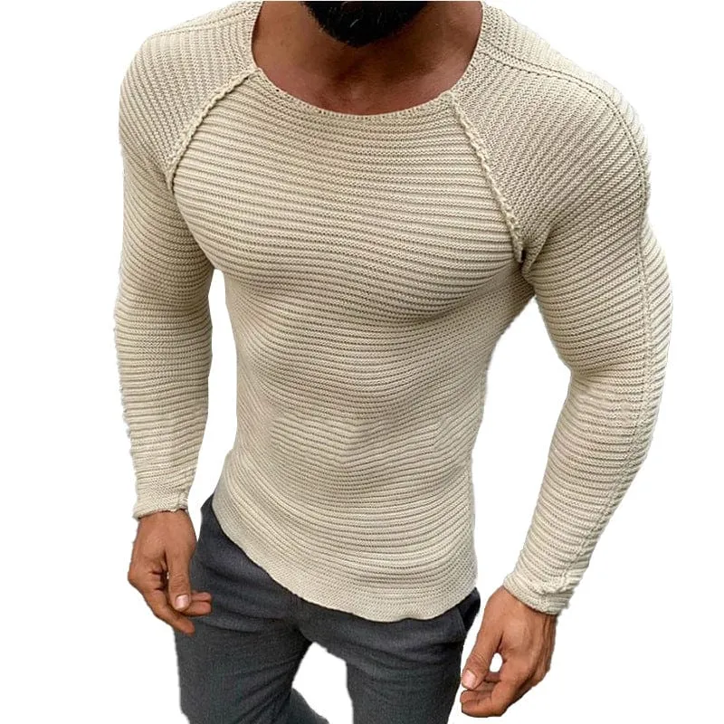 Slim-fit Long-sleeved Round Neck Knit Pullover Shirt