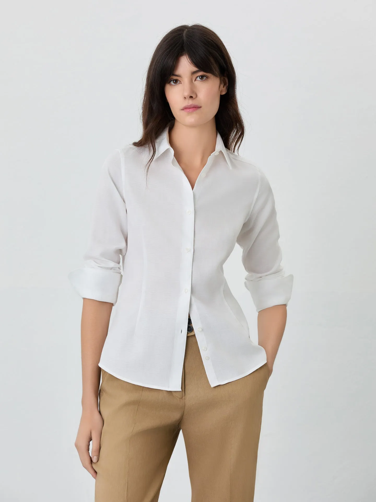 Slim Fit Shirt In Mercerized Cotton Jaquard Fabric