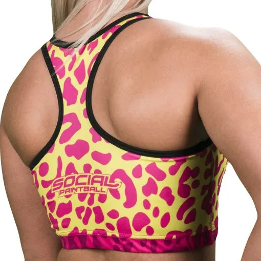 Social Paintball Racerback Sports Bra - Leopard Lemonade