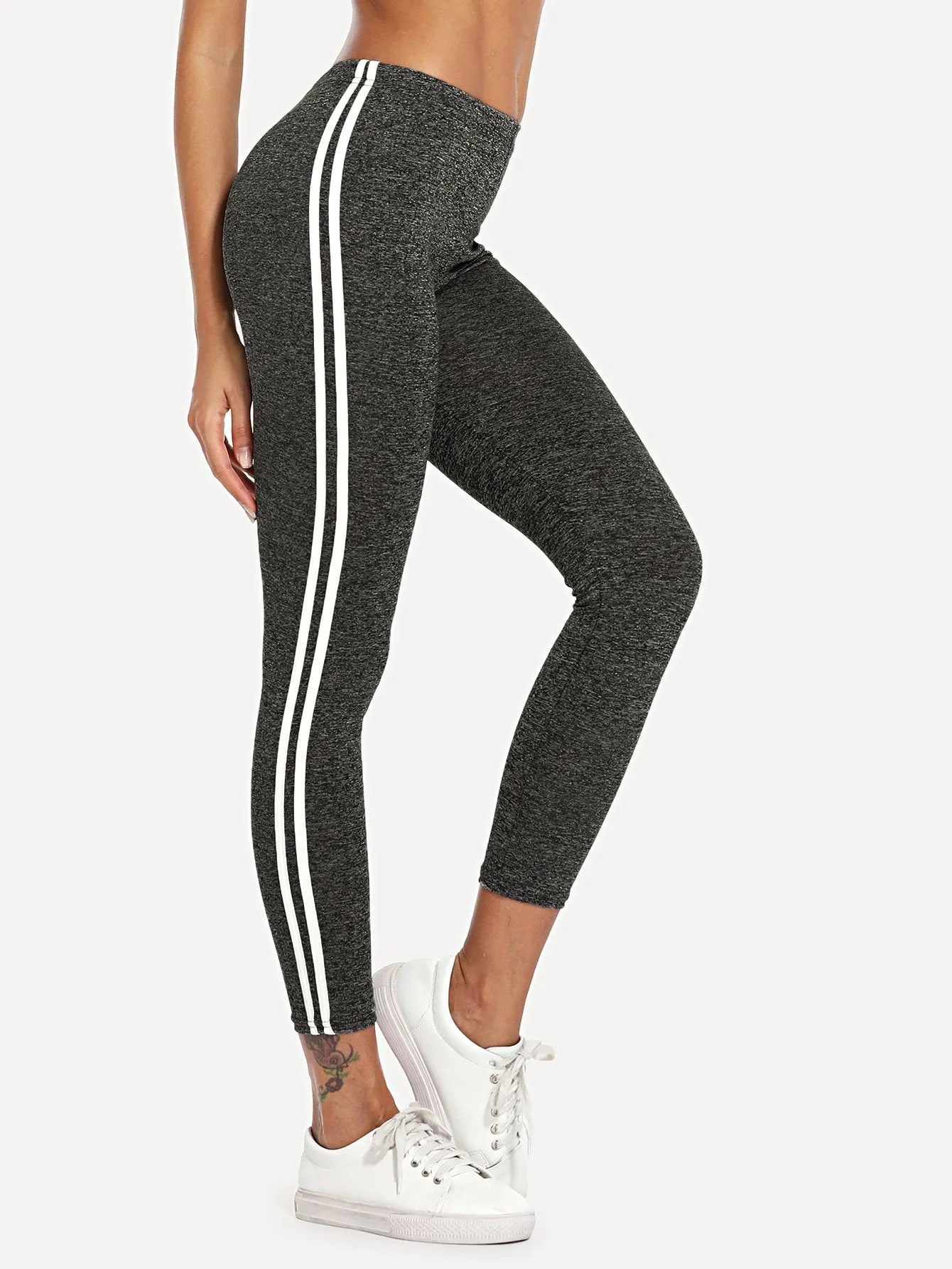 Sporty Striped Cropped Women Leggings