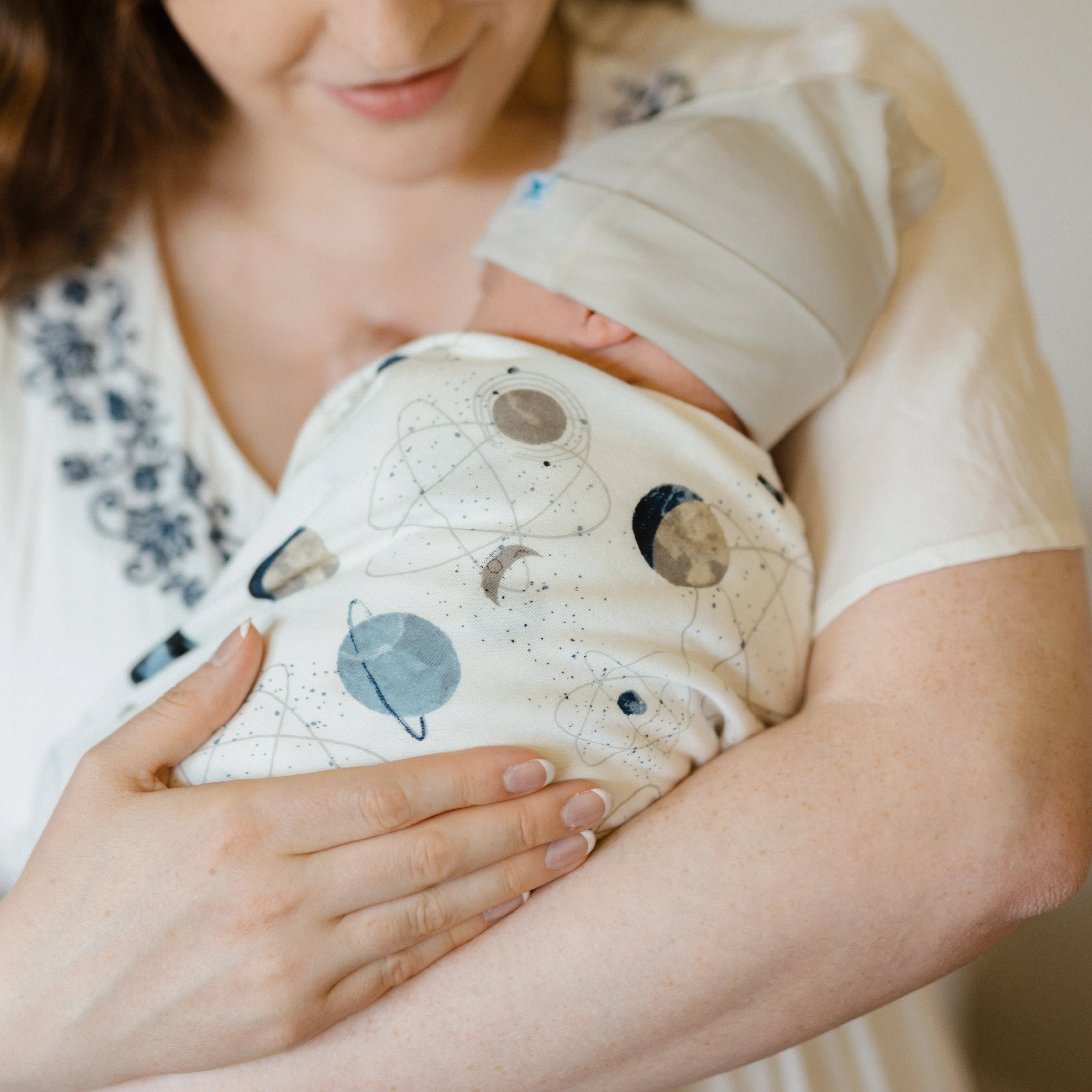 Stretch Knit Swaddle and Hat Set - Planets