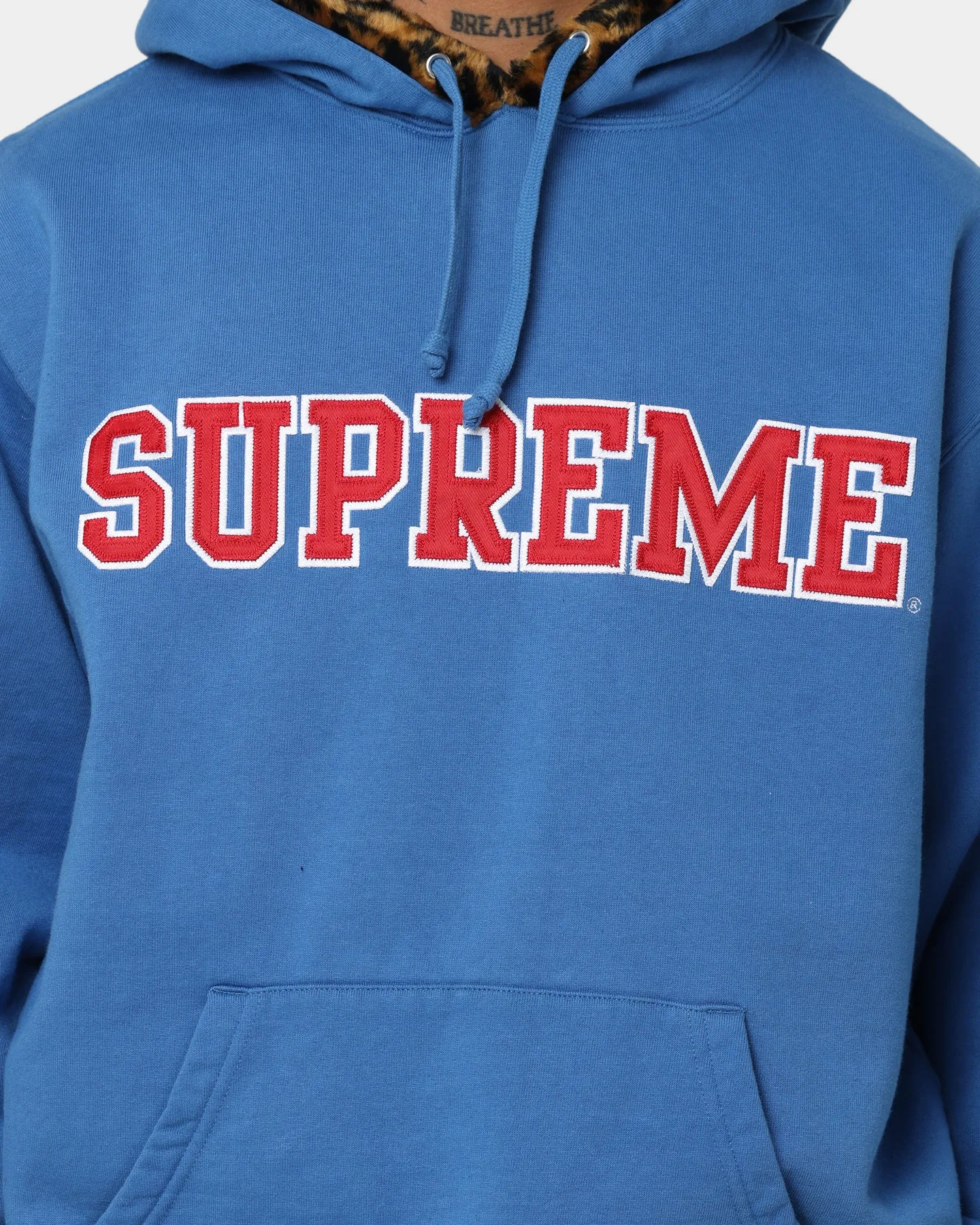 Supreme Leopard Trim Hooded Sweatshirt Blue