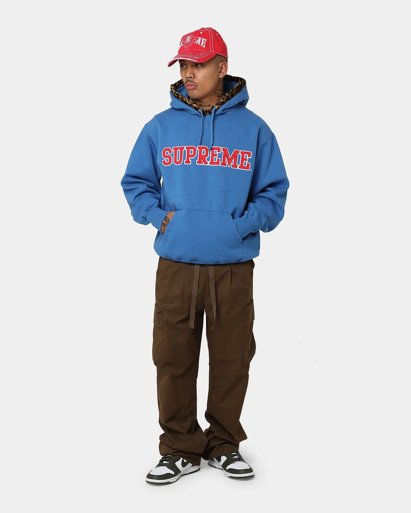 Supreme Leopard Trim Hooded Sweatshirt Blue