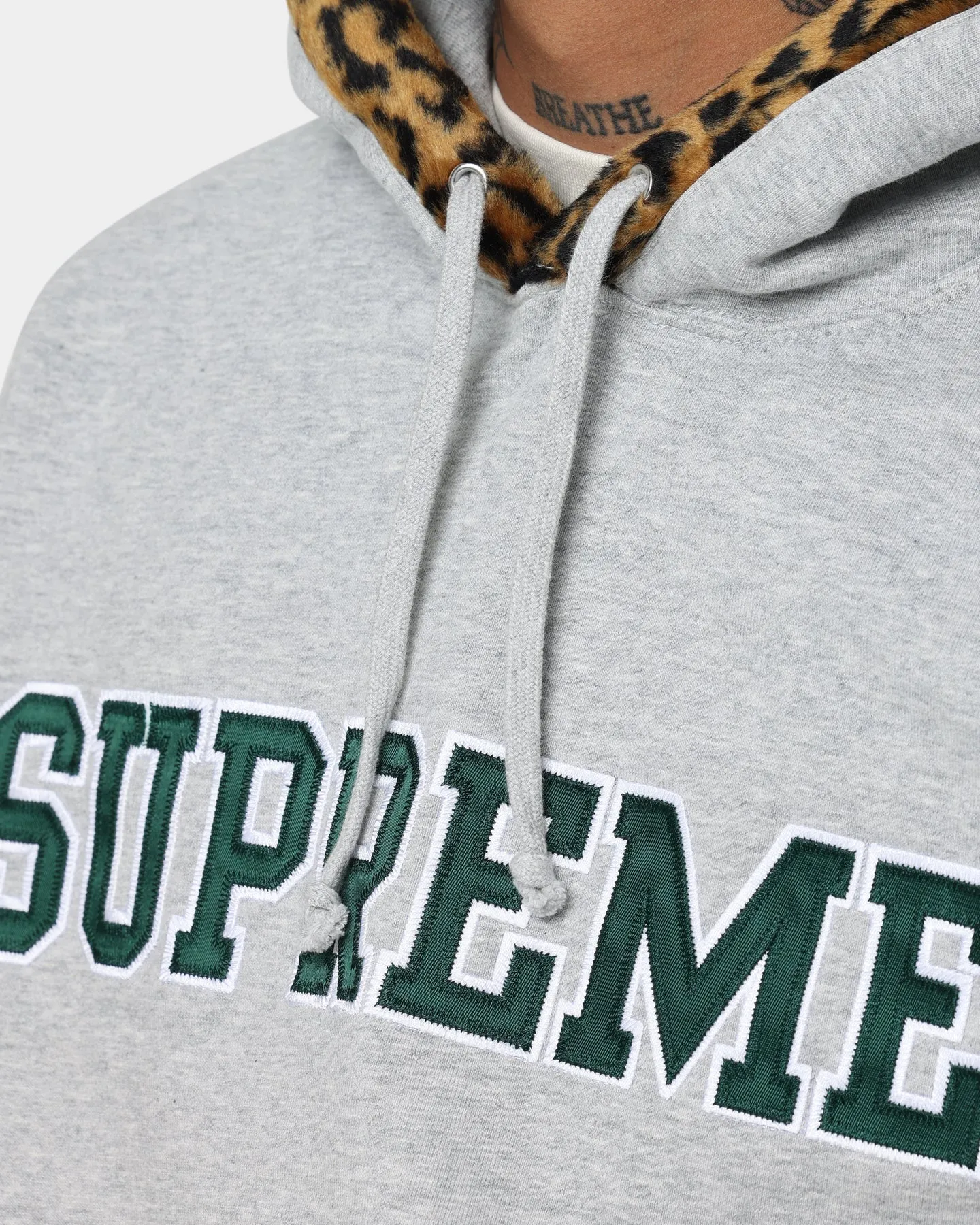 Supreme Leopard Trim Hooded Sweatshirt Grey