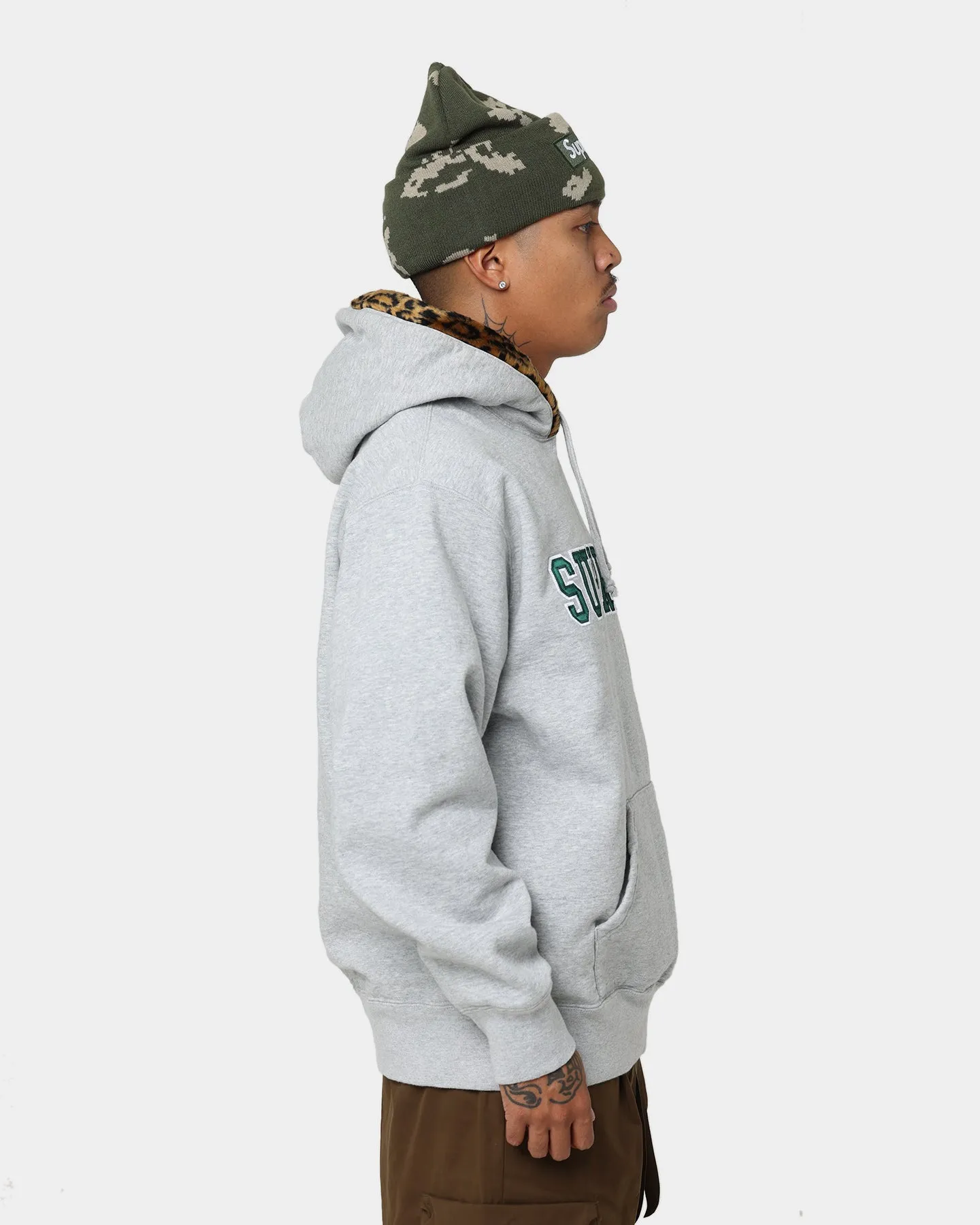 Supreme Leopard Trim Hooded Sweatshirt Grey